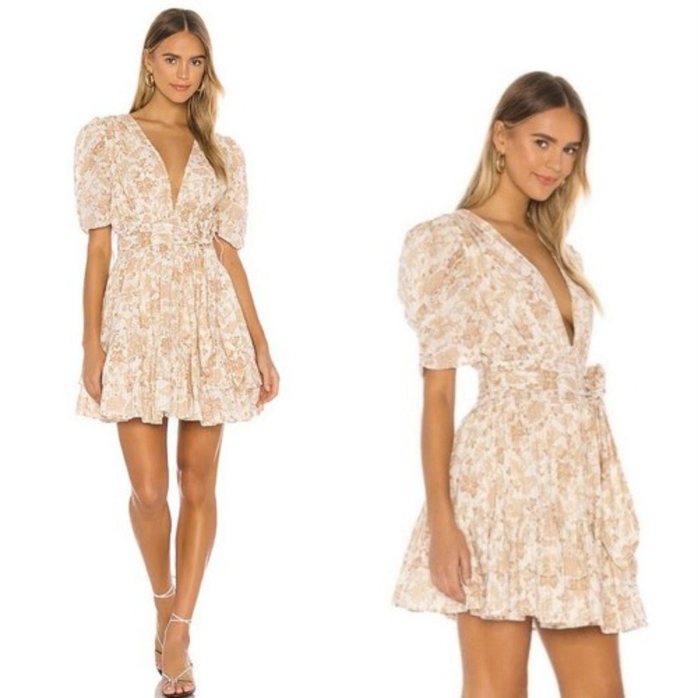 Cleobella Floral Romantic Mini Dress Cotton Flowy Metallic SZ S